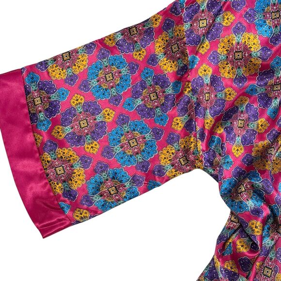 Vintage Delicates Satin Pajama Set Colorful Pink Paisley PJs & Robe Medium 12-14 - Picture 7 of 16